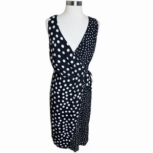 Bravissimo Faux Wrap Dress Womens 12 Black White Polka Dot Super Curvy Midi
